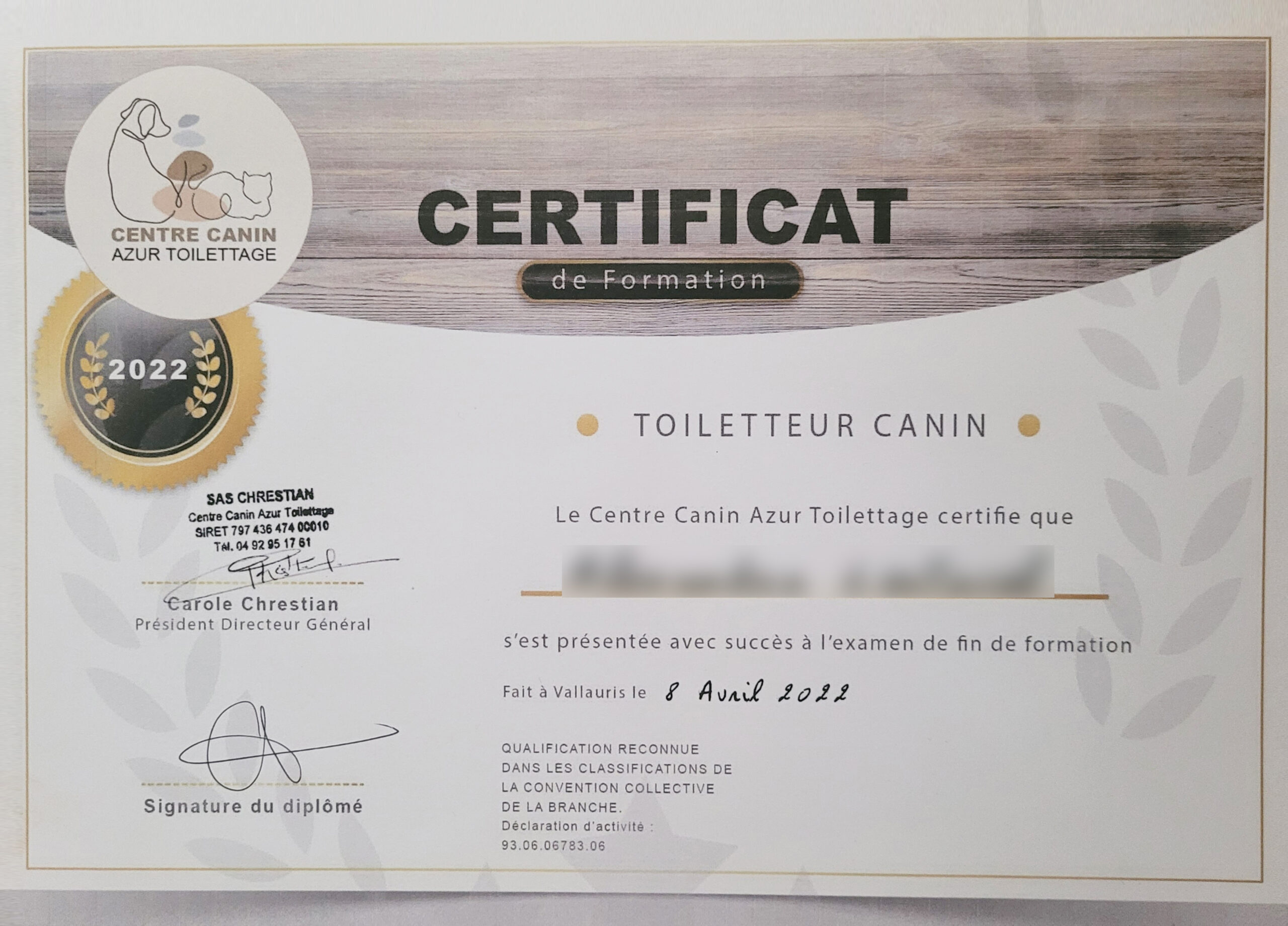 Certificat de Formation Toiletteur Canin