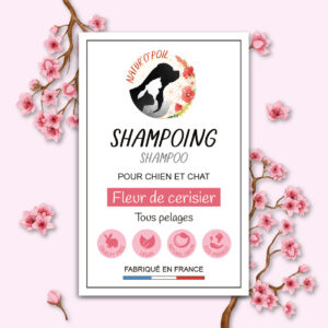 Etiquette shampoing liquide à la fleur de cerisier
